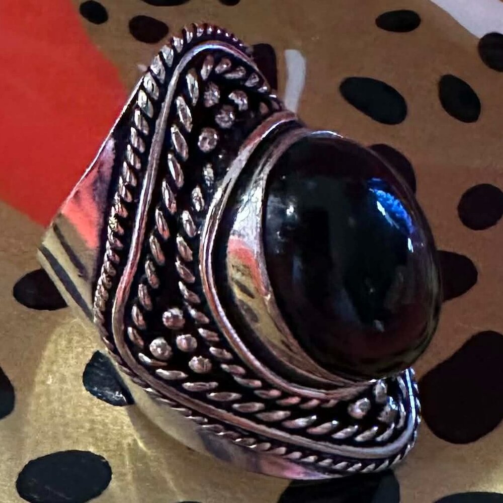 Sterling Silver Handmade Black Onyx Ring Size 4.5
